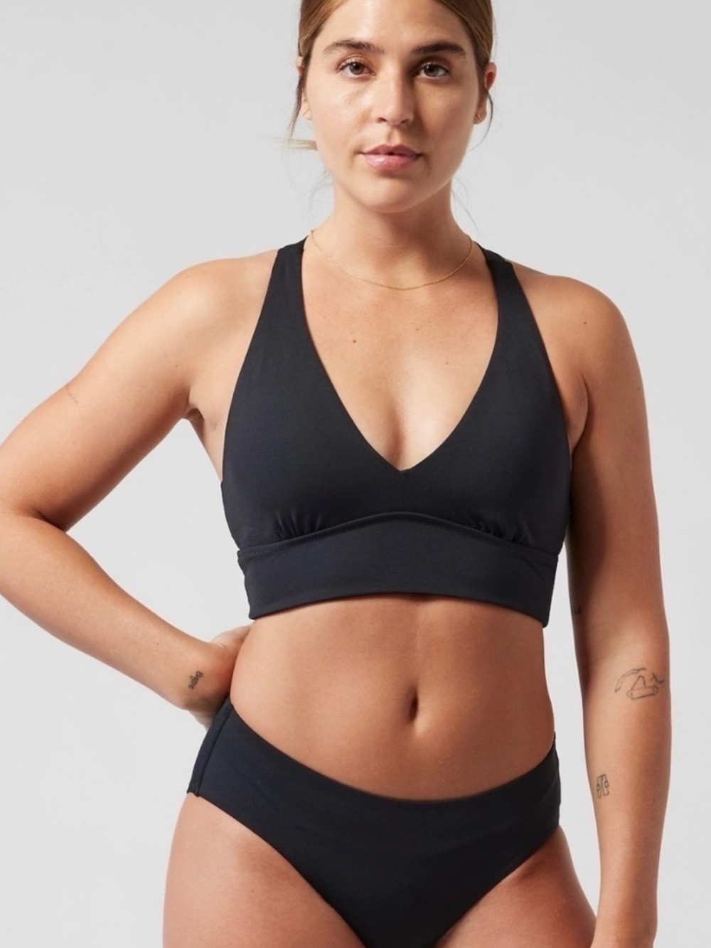 Athleta Black V-Neck Bikini Top and High Waist Bottom Set
